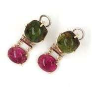 14kt Yellow gold Green and pink tourmaline cab earrings