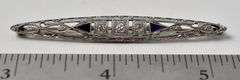 Vintage 14k White Gold Diamond and Blue Sapphire Gemstone Brooch