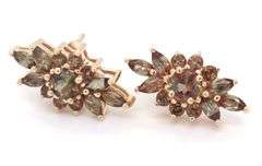 10kt Yellow gold Andalusite marquise and round cluster earrings