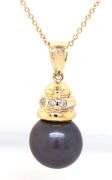 14kt Yellow gold 12mm Fresh water pearl and diamond accent pendant on chain