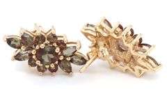 10kt Yellow gold Andalusite marquise and round cluster earrings