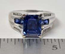 Magnificent 14K White Gold Blue Sapphire Gemstone and Diamond Ring