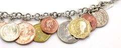 Italian 925 Sterling Silver Link Brcelet with Around The World Coin Charms