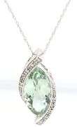 14kt White gold marquise Prasolite and diamond pendant on chain