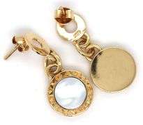 18kt Yellow gold mother of pearl Bvlgari style round dangle earrings