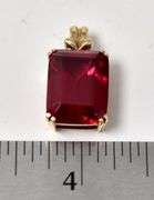 Beautiful 10K Yellow Gold Synthetic Ruby Gemstone Pendant