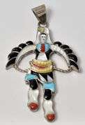 Sterling Silver Zuni Eagle Dancer Multi-Gemstone Pendant