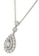 1.15ctw Round Diamond Pear Shaped Double Frame Pendant Necklace in 14K