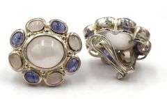 925 Sterling Silver Blue Calcedoney And Quartz Set Of Earrings And Ring