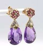 14kt Yellow gold amethyst and multi gemstone dangle earrings