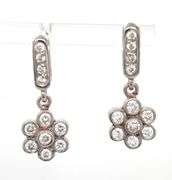 18kt White gold 1ctw diamond flower dangle earrings