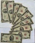 Nine Various 1953 1953 A B Series $2 Red Seal US Notes
