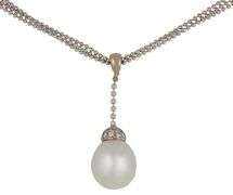 15.0MM South Sea Pearl and 0.50ctw Diamond Bail Triple Strand Pendant Necklace in 18K