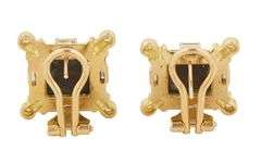 Square Shaped Ammolite and 0.25ctw Baguette and Round Diamond Earrings in 18K