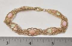 Captivating 10K Yellow Gold Pink Chalcedony Gemstone Leaf designed Bracelet