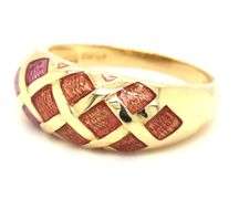 Pretty 14K YG Dome Ring with Enamel Accents
