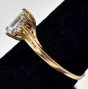 Adorable 10K Yellow Gold Aquamarine Gemstone and Diamond Ring