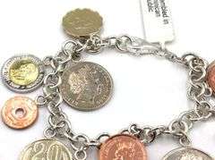 Italian 925 Sterling Silver Link Brcelet with Around The World Coin Charms