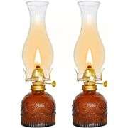 Set of 2 Clear Glass Oil Lamps