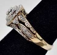 Stunning 10K Yellow Gold Diamond Cluster Ring