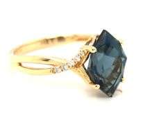 10kt Yellow gold Kite blue topaz and diamond infinity ring