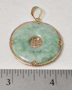 Earthy 14K Yellow Gold Green Jade Gemstone Good Fortune Pendant