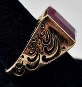 Charming 14K Yellow Gold Ruby Gemstone and Diamond Men's Ring
