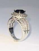 Stunning 14 Kt White Gold Plate 1.75 Ct Midnight Blue Simulated Sapphire Diamond Ringmond Ring
