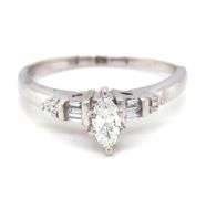 14kt White gold 0.50ctw marquise, RBC and baguette diamond engagement ring