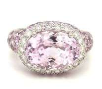 18kt White gold East west Oval Kanzanite and diamond halo cocktail ring