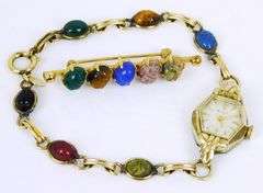 Vintage Gold Filled Bulova Scarab Watch Bracelet & Pin
