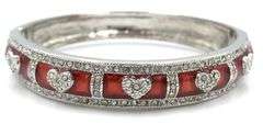 Vintage Red Enamel pave Rhinestone Heart Bangle
