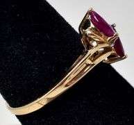 Alluring 10K Yellow Gold Ruby Gemstone and Diamond Ring