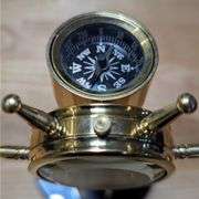 Brass Ship Wheel Compass & Clock