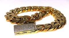 Huge 50 Gram Yellow 14 Kt Gold Plate Cuban Curb Link Bracelet