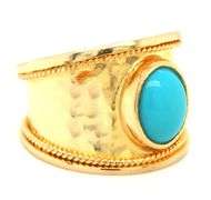 18kt Yellow gold wide cigar band with synthetic turquoise cab