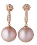 Na Hoku 14.5MM Pink Pearl and 0.20ctw Diamond Drop Earrings in 14K