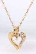 14kt Yellow gold baguette open heart shaped pendant on chain