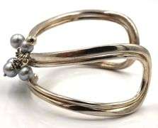 925 Sterling Silver Michael Dawkins Pearl & Blue Topaz Cuff Bracelet