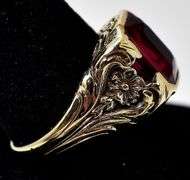 Amazing 10K Yellow Gold Synthetic Ruby Gemstone Ring