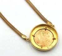 18kt Yellow gold Coin bezel pendant on mesh necklace