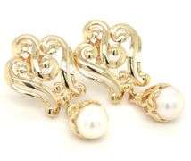 14kt Yellow gold 7-7.5mm Pearl drop swirl dangle earrings