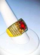 Impressive Mens 14 Kt Yellow Gold Plated 4.5 Ct Lab Simulated Ruby Diamond Ring