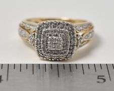 Stunning 10K Yellow Gold Diamond Cluster Ring