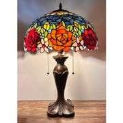 Stained Glass Table Lamp with Rose Design