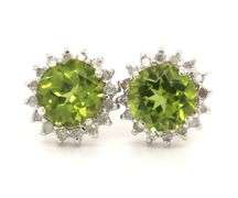 14kt White gold 3ctw Peridot and diamond accent earrings