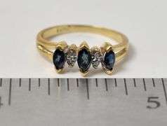 Simply Beautiful 10K Yellow Gold Blue Sapphire and Diamond Ring