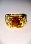 Impressive Mens 14 Kt Yellow Gold Plated 4.5 Ct Lab Simulated Ruby Diamond Ring