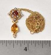 Dazzling 14K Yelow Gold Multi-Gemstone Pendant Necklace