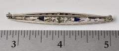 Vintage 14k White Gold Diamond and Blue Sapphire Gemstone Brooch